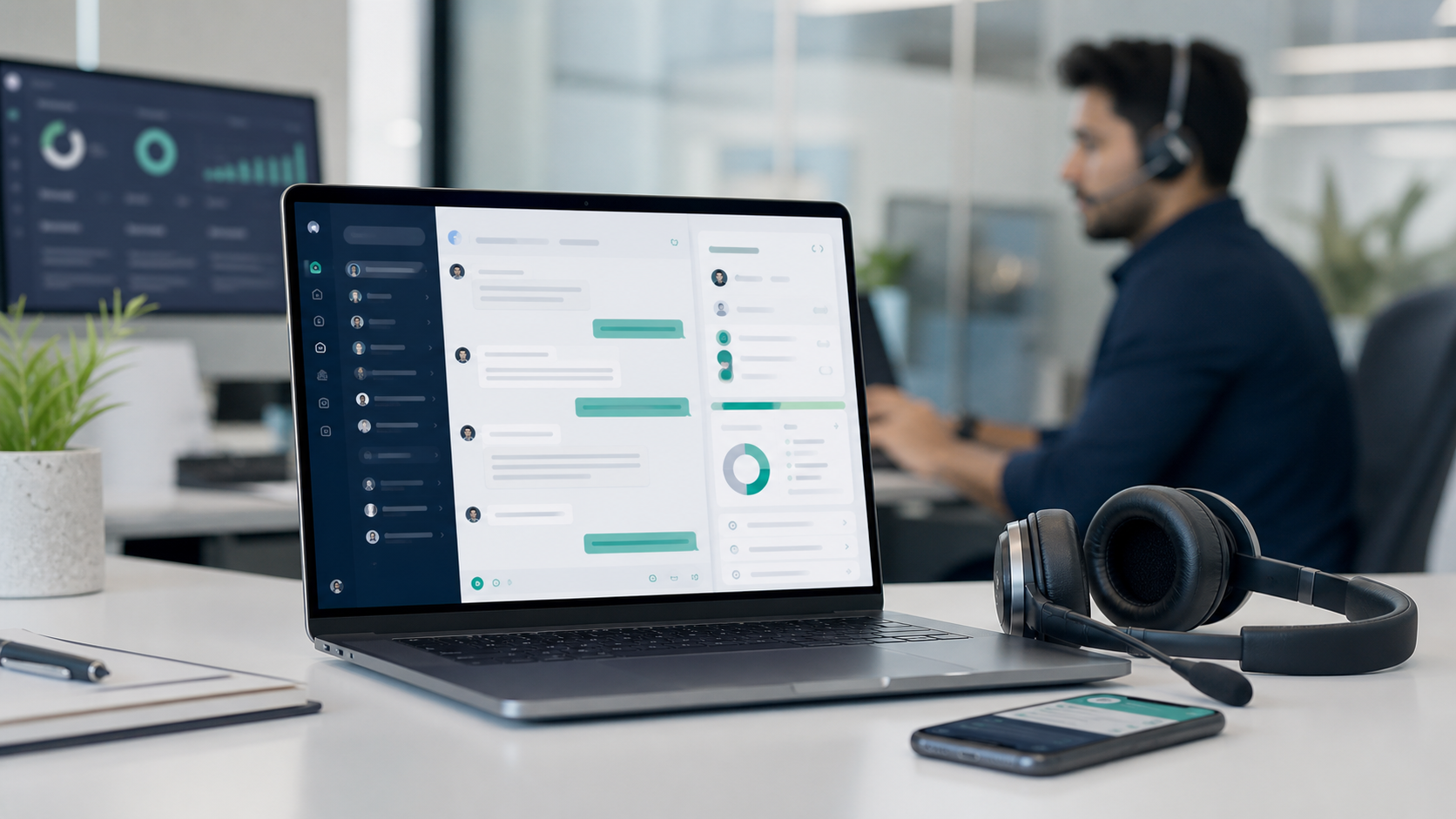AI customer support and lead assistant dashboard on business desk